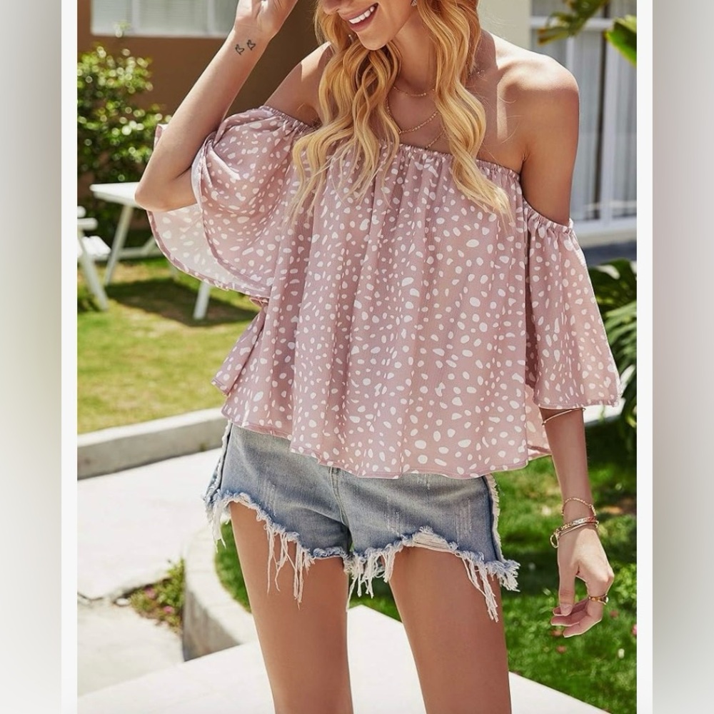 Hibluco Women’s Off The Shoulder Flare Sleeves New With Tags Size Large
